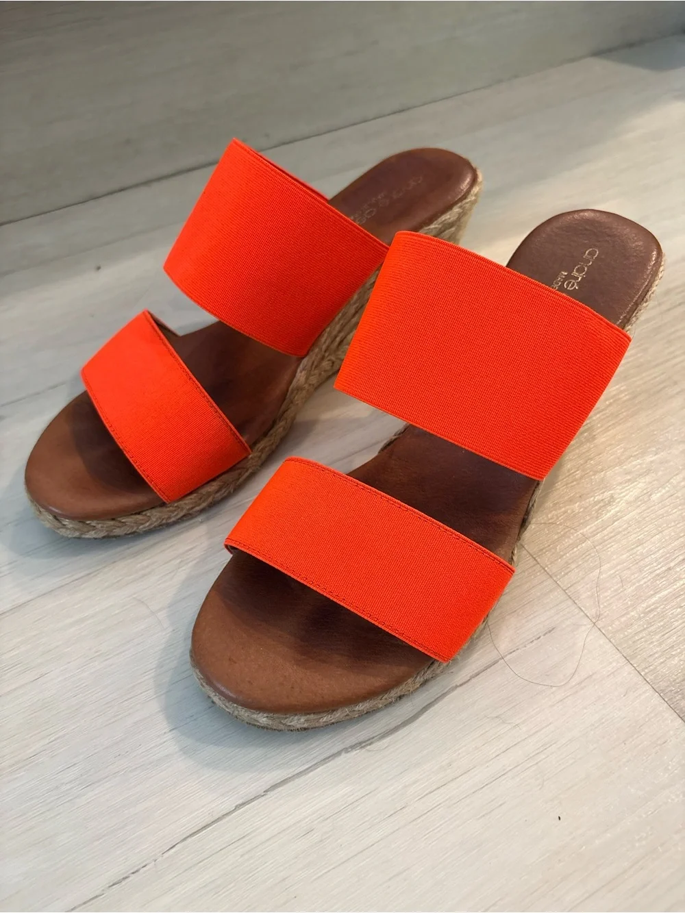 Andre Assous Orange Double-Strap Espadrille Wedge Slides